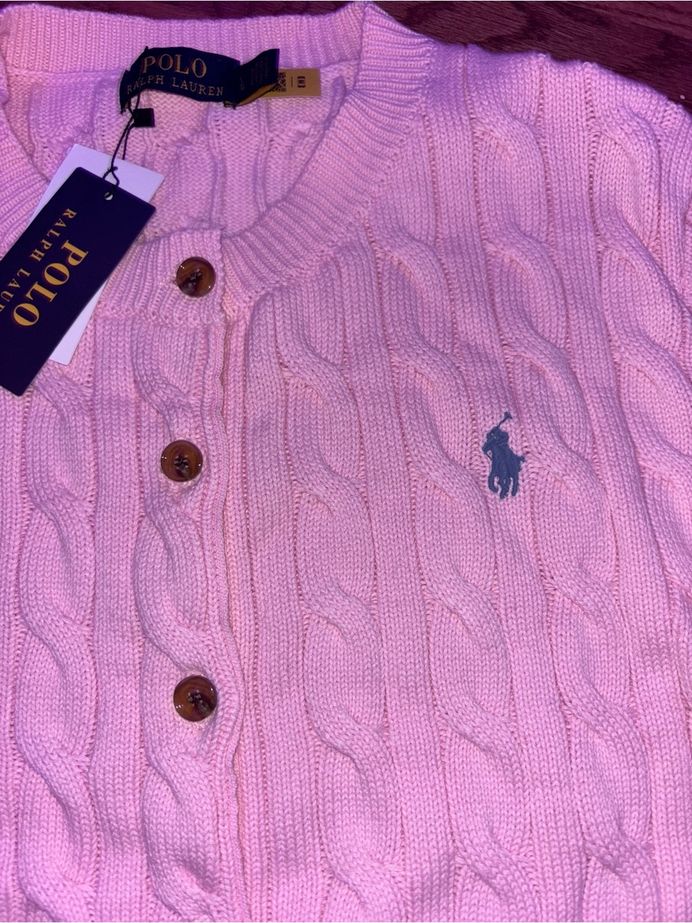 Ralph Lauren Pink Cable-Knit Button-Front Cardigan - Picture 3 of 4